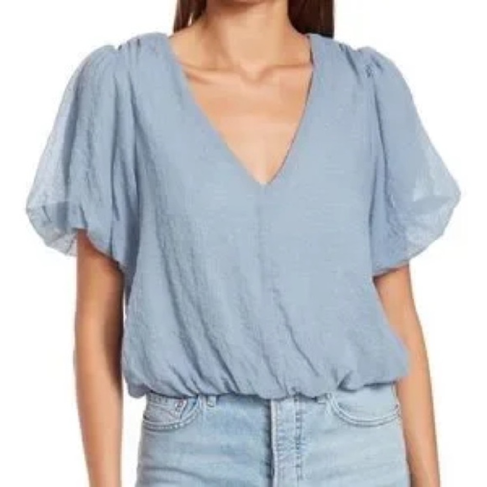 Astr Blue Puff Sleeve Blouse